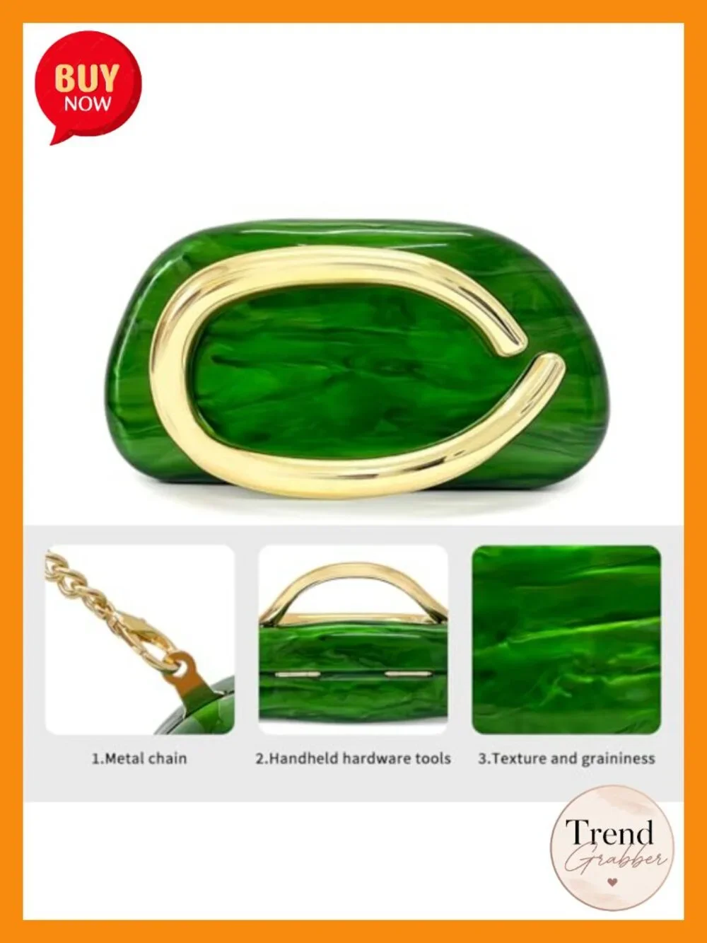 Acrylic Clutch Purse Metal Handle Evening Bag Crossbody Handbag for Wedding